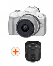 Безогледален фотоапарат Canon - EOS R50, RF-S 18-45mm, f/4.5-6.3 IS STM, бял + Обектив Canon - RF 85mm f/2 Macro IS STM -1